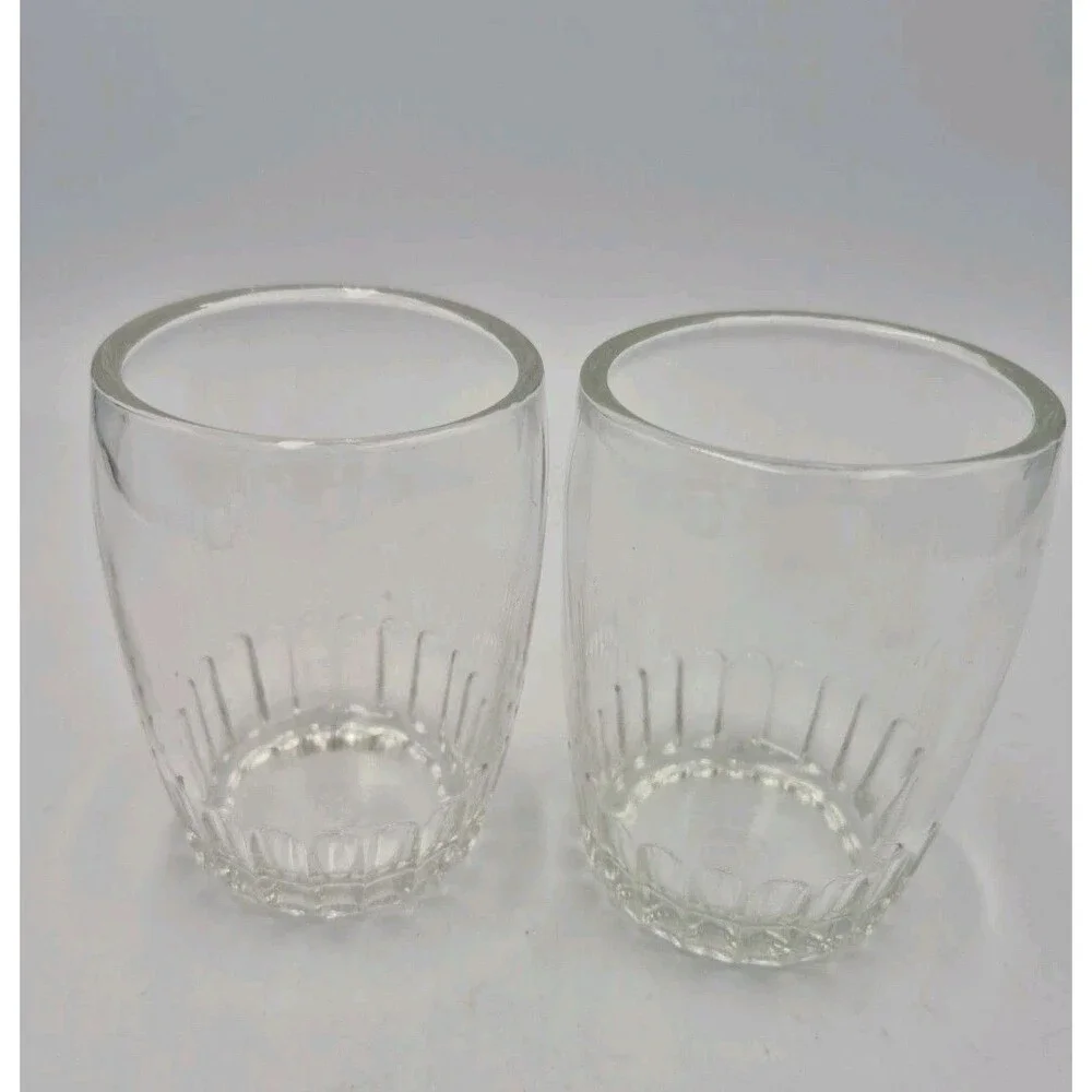 6 Vintage 8oz Bartlett Collins Glass Barrel Tumblers Ribbed Rocks Anchor Hocking